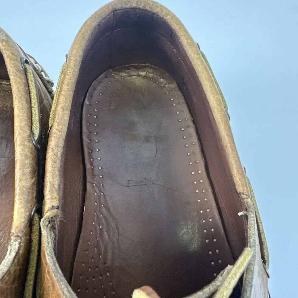 Allen Edmonds Pueblo Boat Shoe Hand Sewn 3 Eyelet Leather Brown Laces Mens 11 D